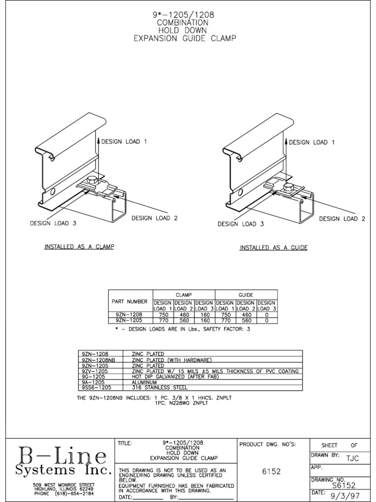 Cable Tray Clamps Standard Drawings