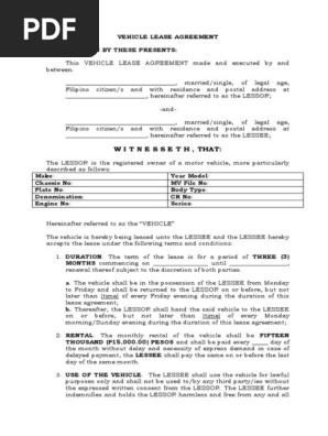 Blank Vehicle Lease Agreement 2020