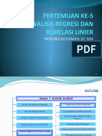 Pertemuan Ke-5 Analisis Regresi Dan Korelasi Linier: Hendra Jayusman, ST, MM