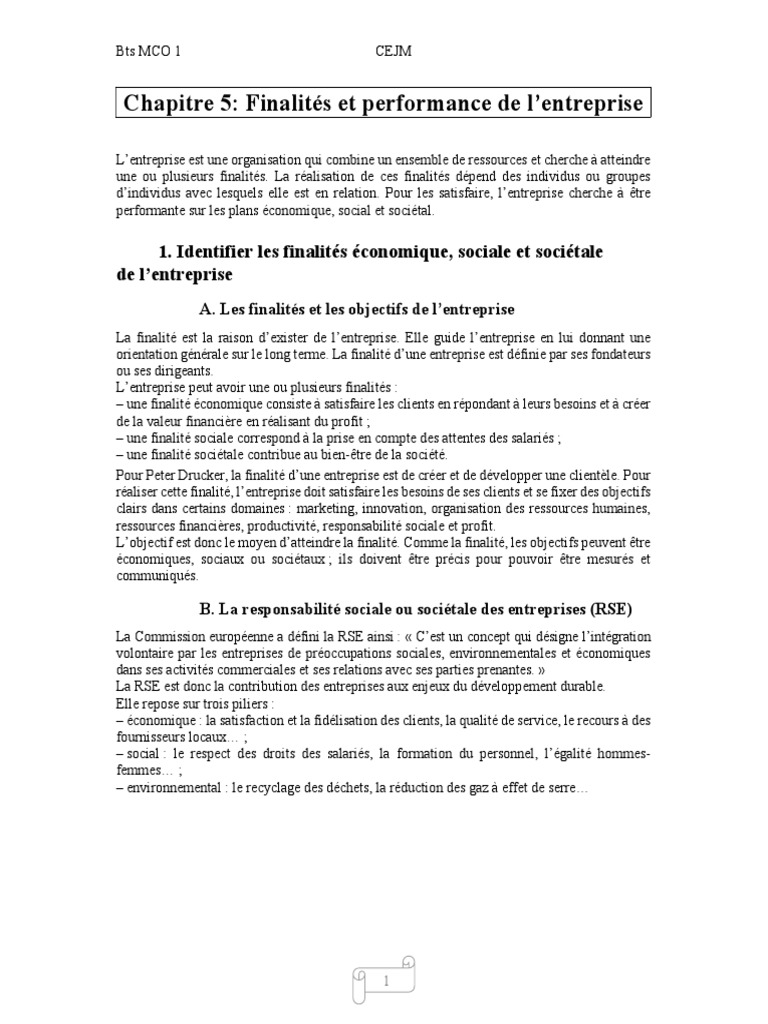 Lintegration De Lentreprise Dans Son Environnement Bts Corrige Chapitre 5 | PDF | Responsabilité sociétale des entreprises | Partie  prenante