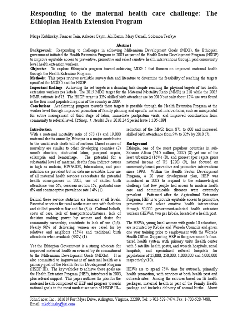 Responding To The Maternal Health Care Challenge The Ethiopian Health