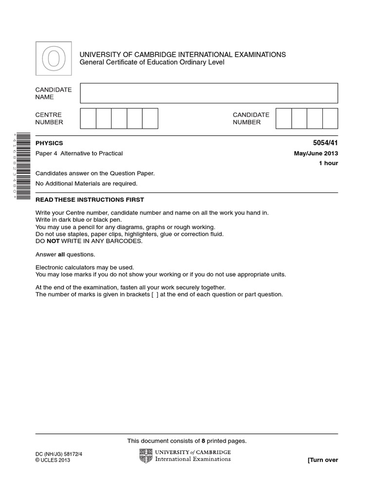 Physics Past Paper - P4 - 2013-20 PDF | PDF | Thermometer | Speed