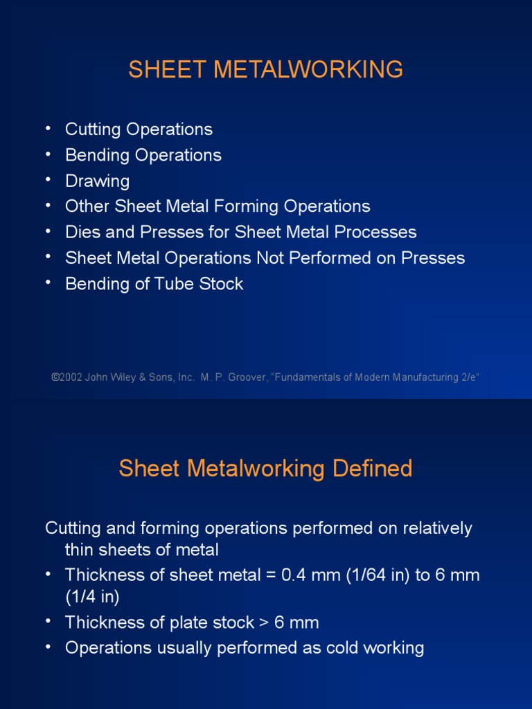 CH 20 Sheet Metalworking PDF Sheet Metal Mechanical Engineering
