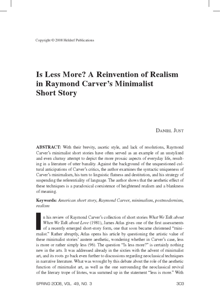 A Reinvention of Realism in Raymond Carver PDF Minimalism Narrative