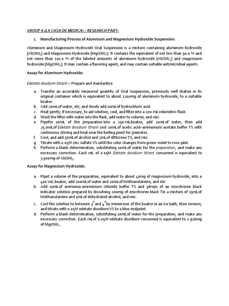 Aluminum and Magnesium Hydroxide Suspenion Research and Formulation