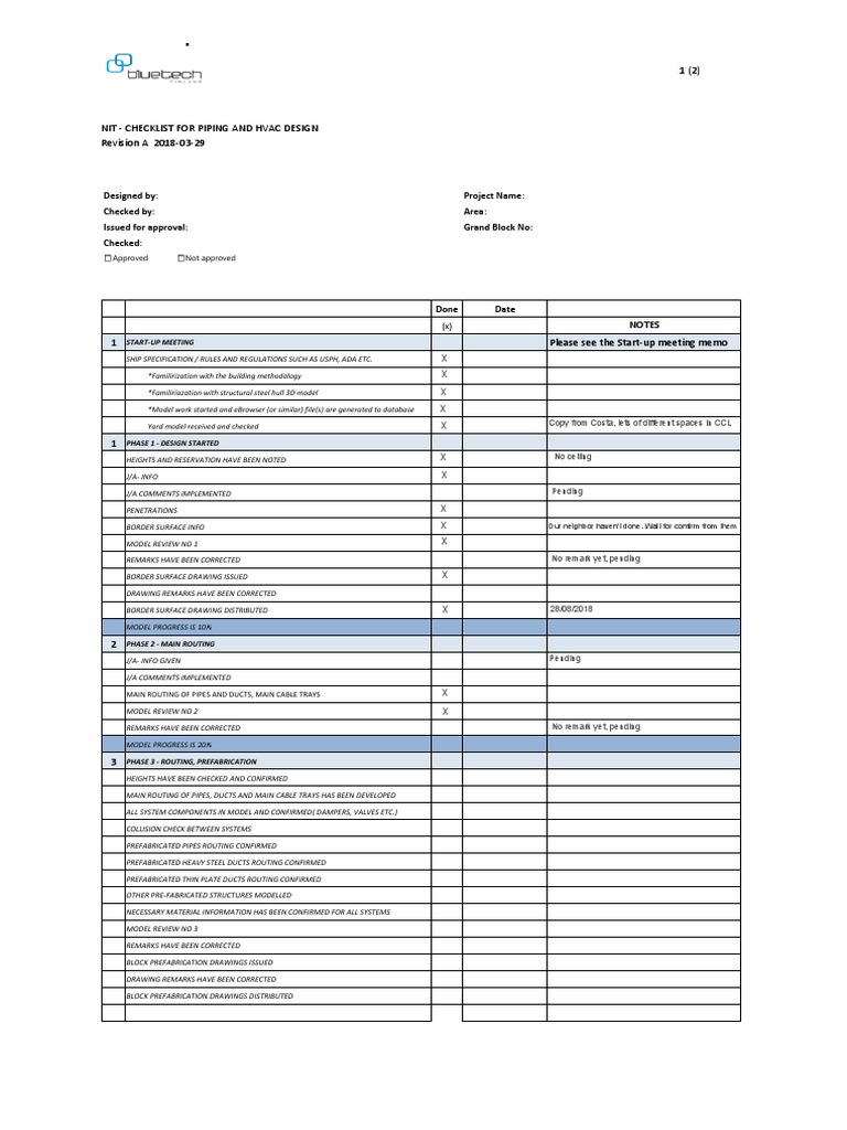 Example - Checklist For Piping and HVAC - Model | PDF | Duct (Flow ...