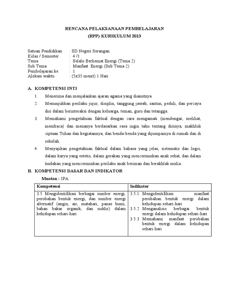 423311625 Rpp Kelas 4 Tema 2 Subtema 2 Pembelajaran 1 Doc