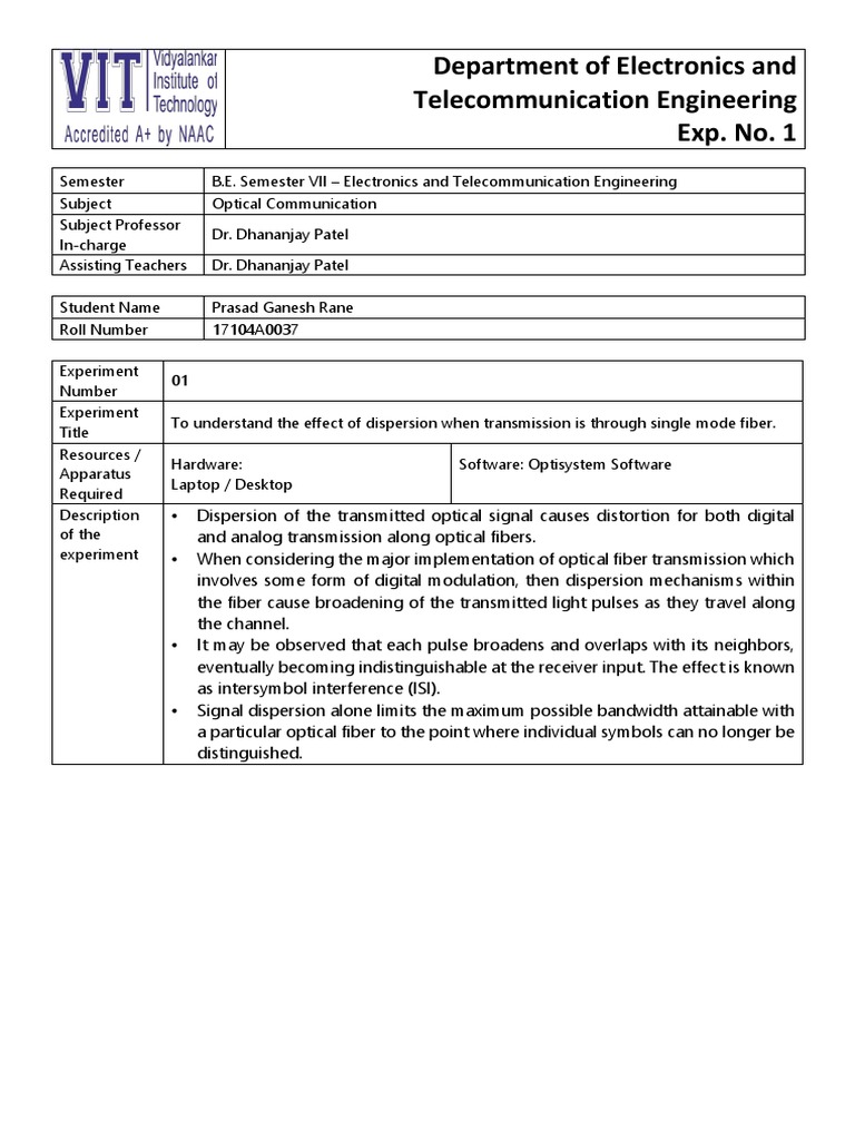 OC Expt 1 PDF | PDF | Dispersion (Optics) | Modulation