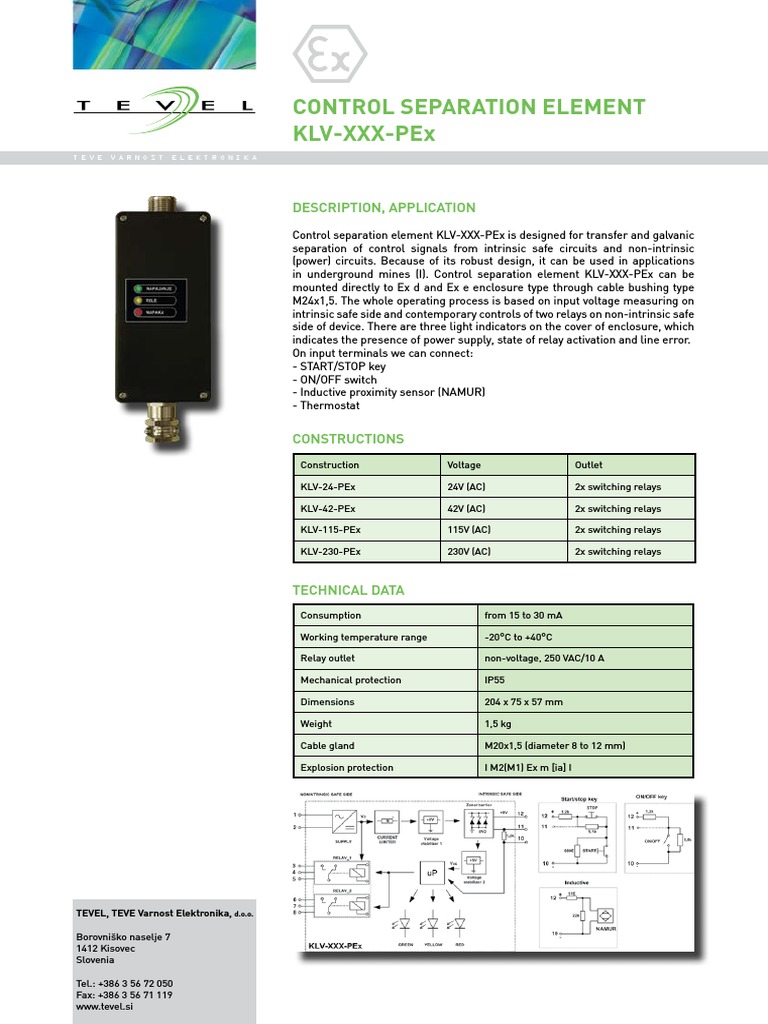 Control Separation Element Klv-Xxx-Pex: Description, Application | PDF ...