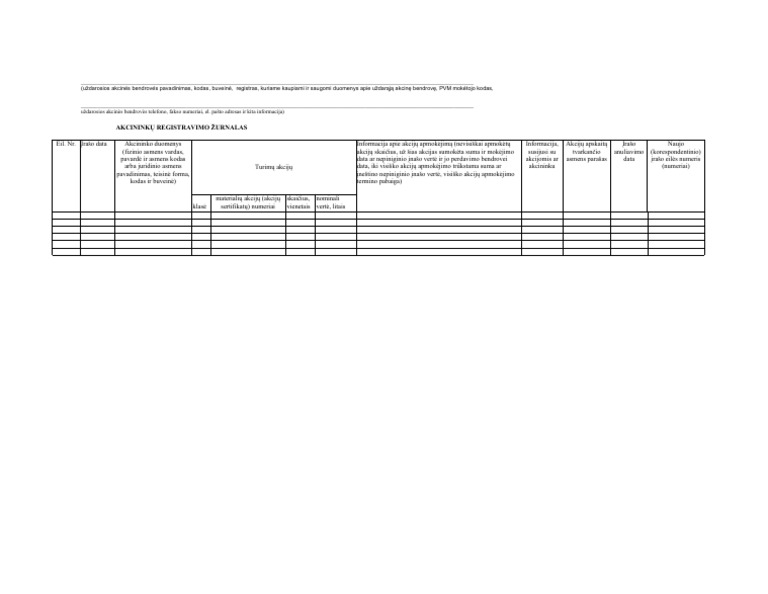 Akcininku Registravimo Zurnalas PDF