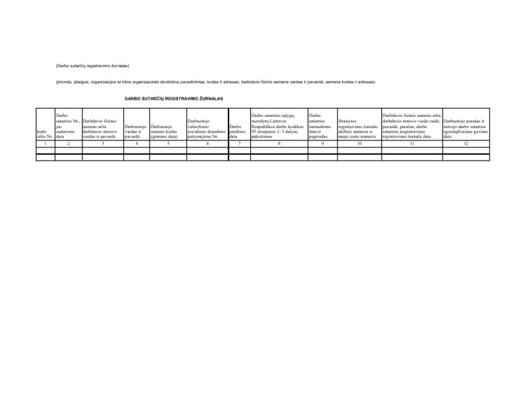 Darbo Sutarciu Registravimo Zurnalas PDF