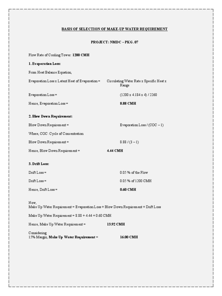 Cooling Tower Makeup Water Calculation | PDF