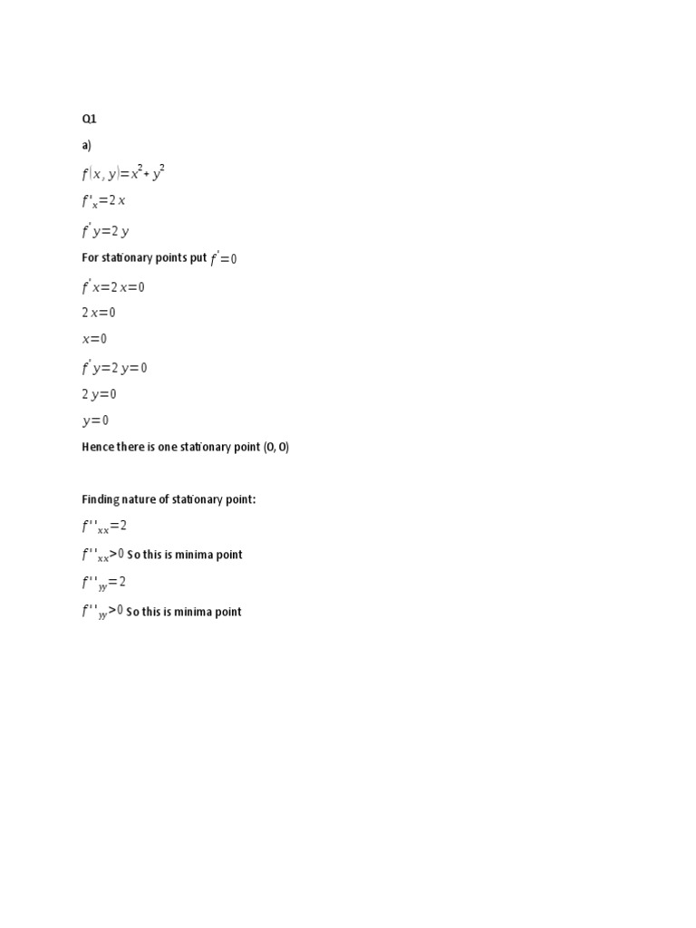 Stationary Points and Minima Analysis | PDF | Teaching Methods & Materials