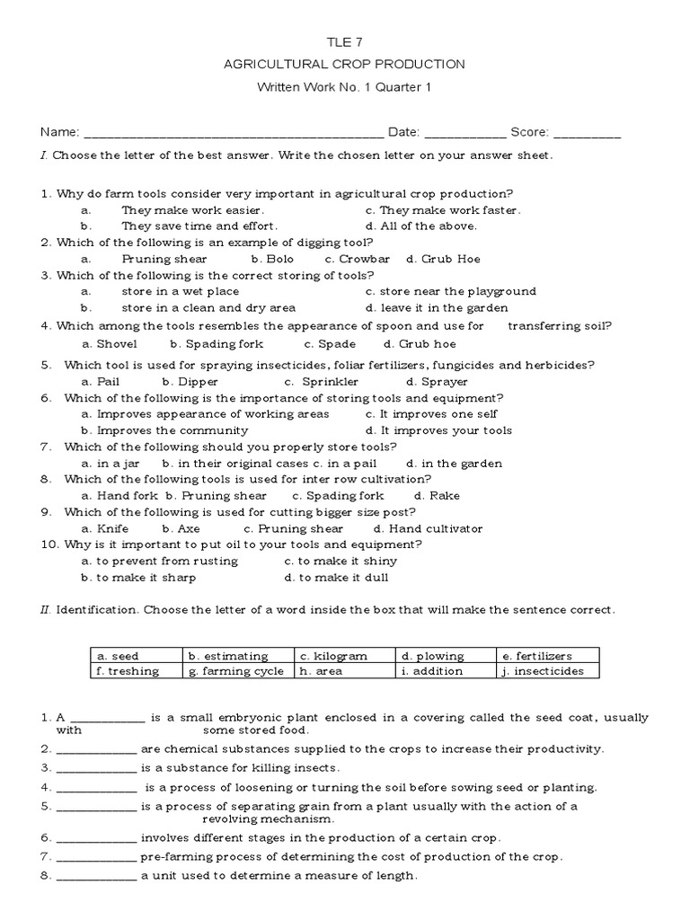 Farm Tools and Crop Production Basics | PDF | Irrigation | Seed