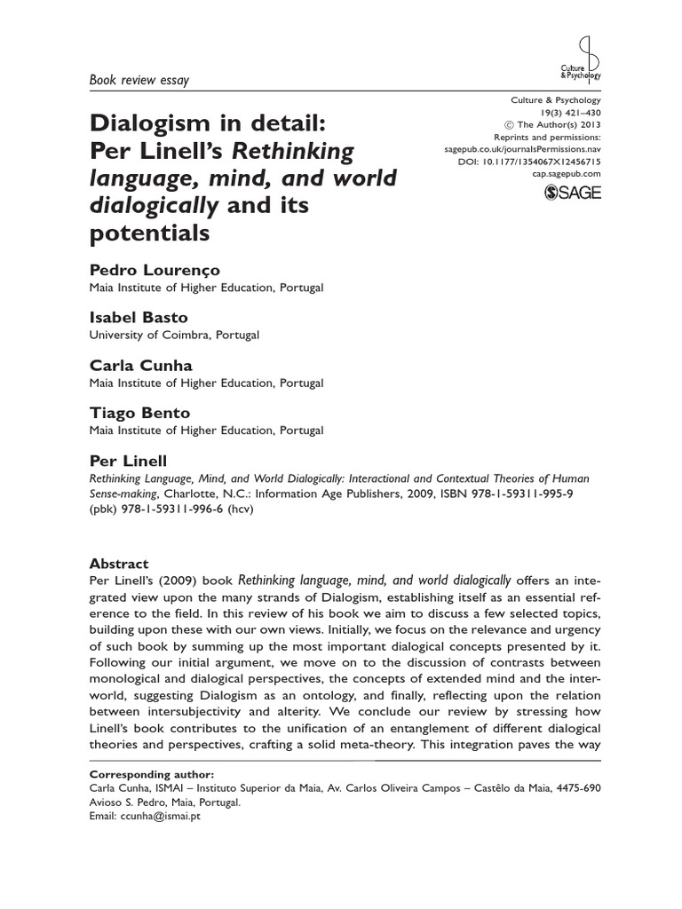 Dialogism in Per Linell's Work | PDF | Thought | Mind