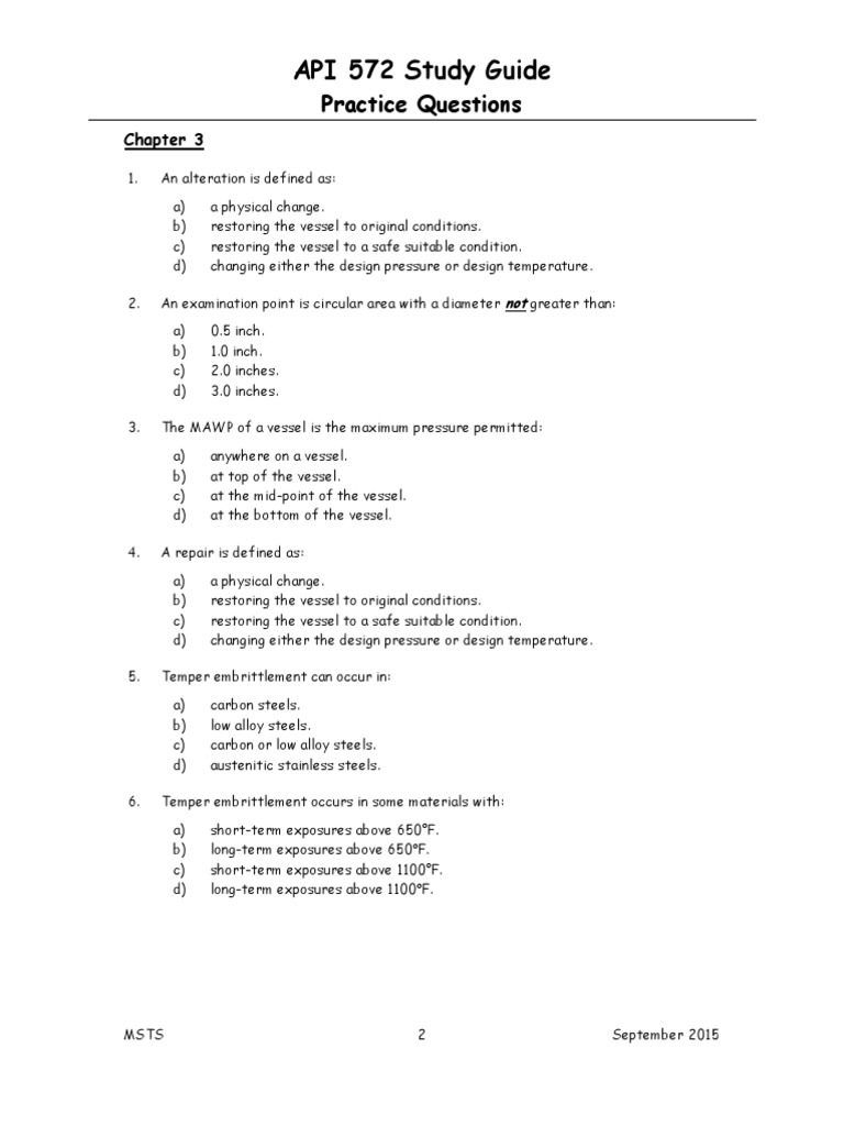 API 572 Study Guide & Practice Questions | PDF | Corrosion | Alloy
