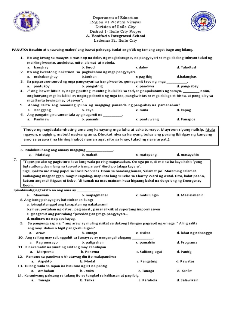 Filipino Diagnostic Test PDF