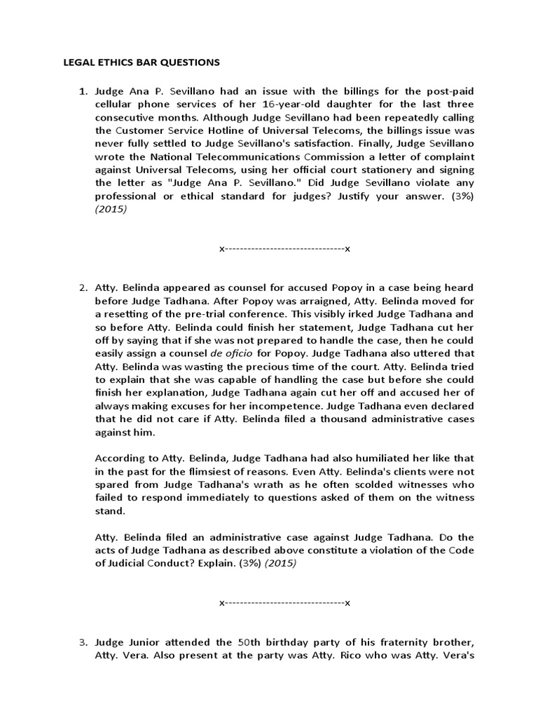 Legal Ethics Bar Questions PDF Judge Judiciaries