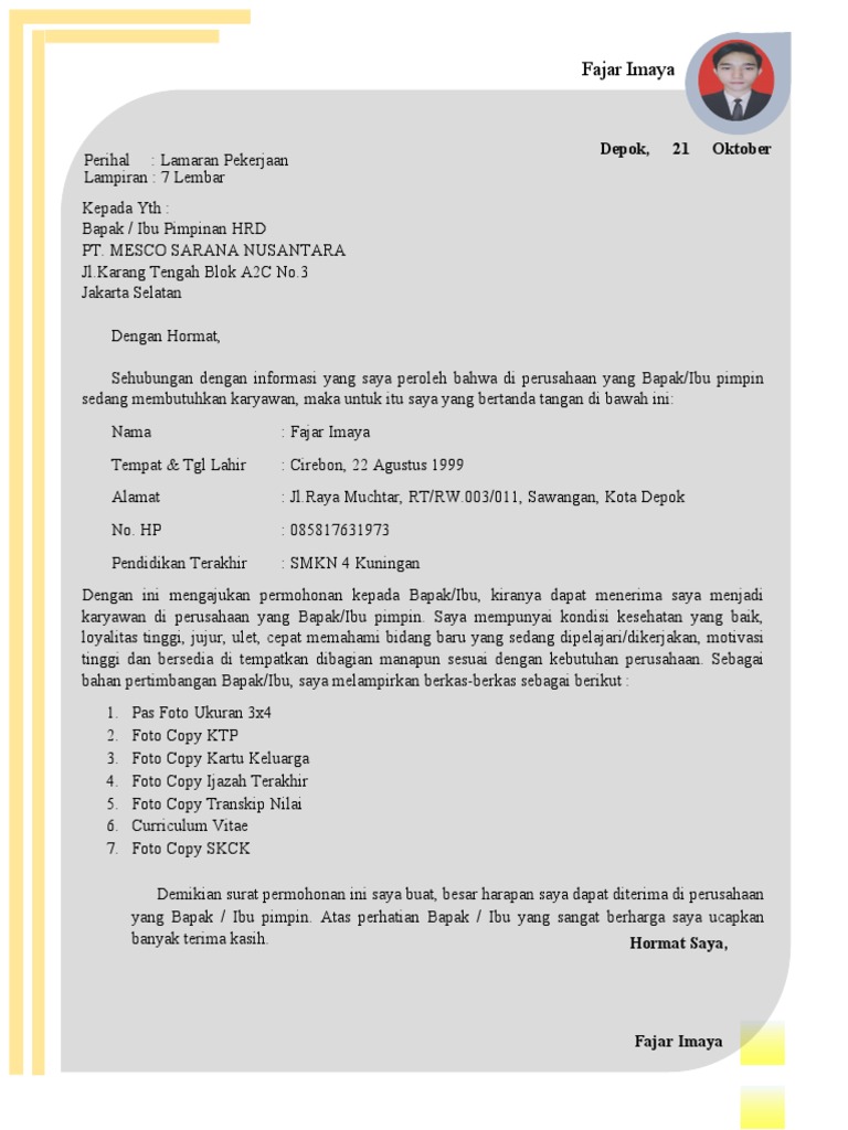 Surat Lamaran Kerja PT Toa Coating Indonesia PDF
