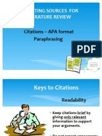 Reporting Sources For Literature Review: Citations - APA Format Paraphrasing