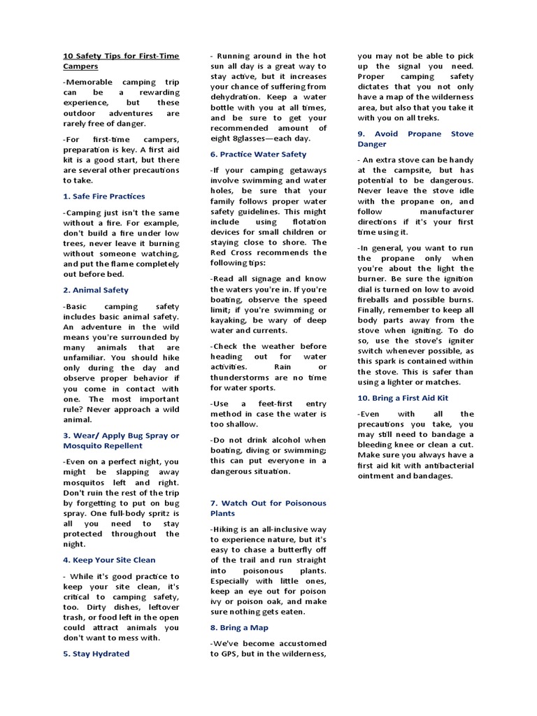 10 Safety Tips For Camping Pdf Sunscreen Clothing
