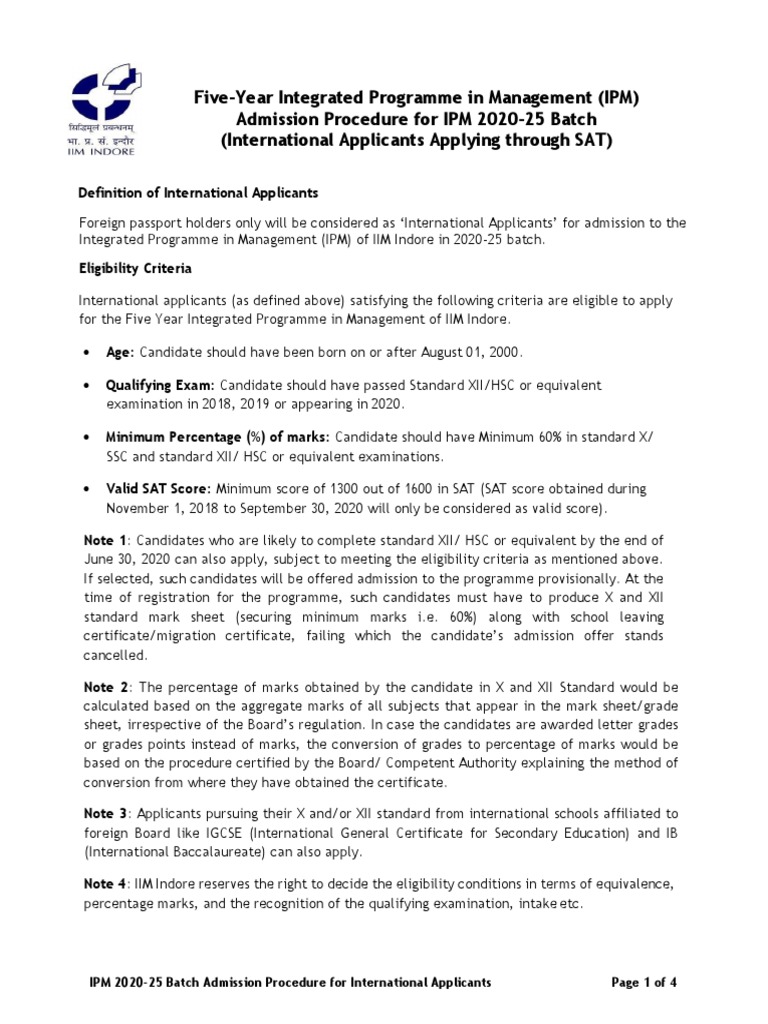 IPM 2020-25 Admission for International Applicants | PDF | University ...