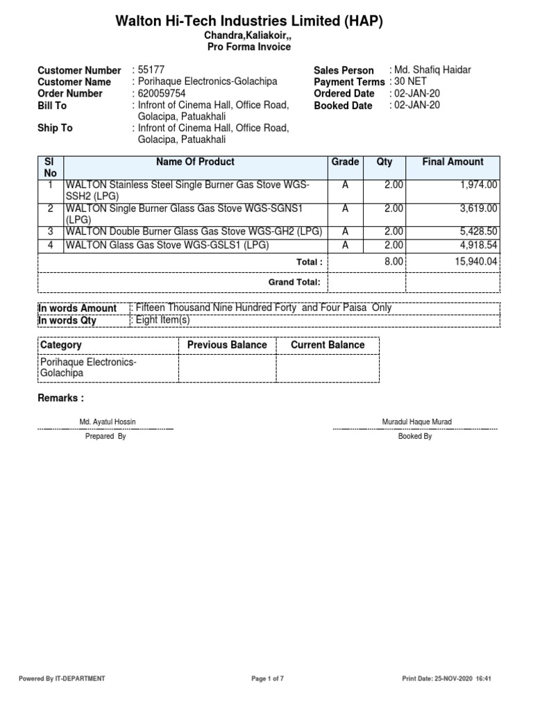 Walton Hi-Tech Industries Pro Forma Invoice | PDF | Pro Forma | Home
