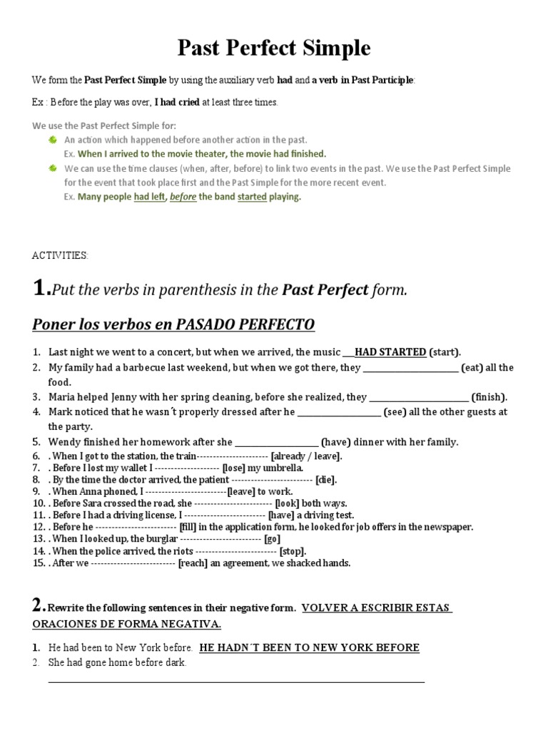 Understanding Past Perfect Simple Usage | PDF | Language Mechanics ...
