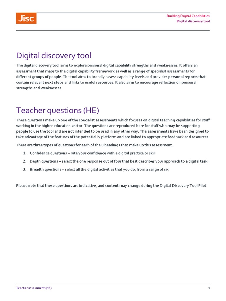 Jisc Discovery Tool Teacher | PDF | Educational Assessment ...