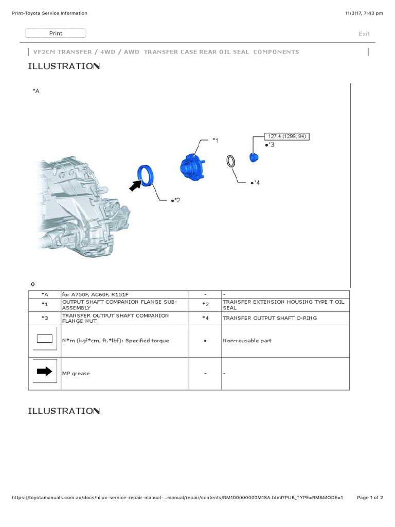 Illustration Vf2Cm Transfer / 4Wd / Awd Transfer Case Rear Oil Seal