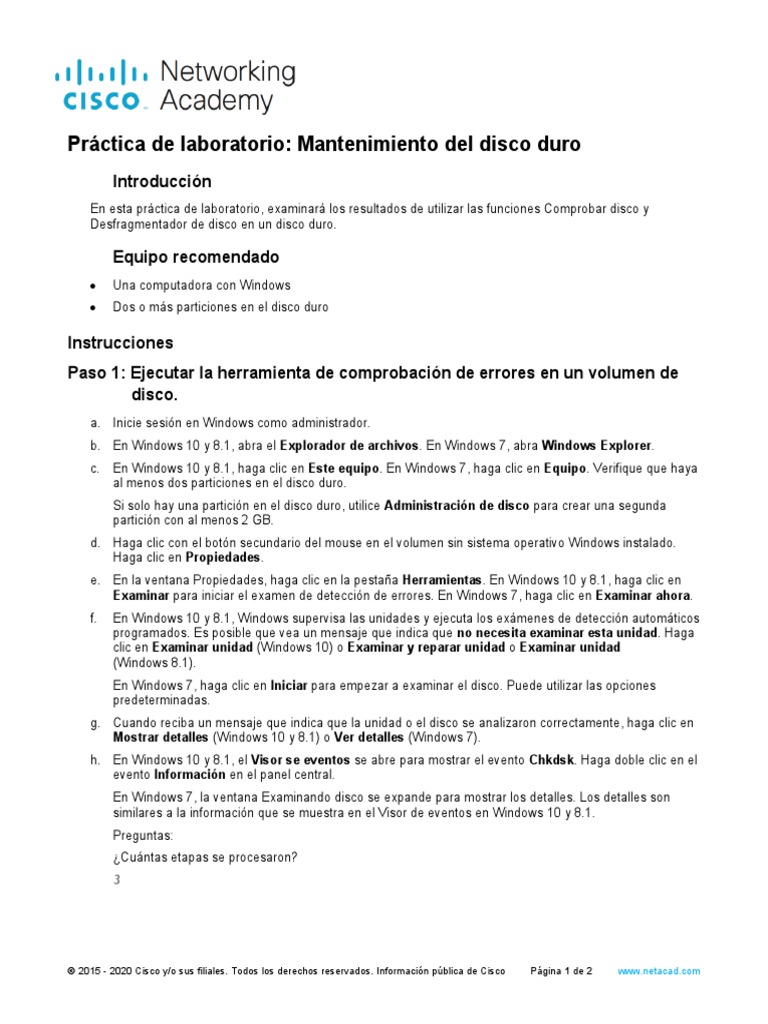 11.3.3.8 Lab Hard Drive Maintenance PDF Windows 10 Windows 7