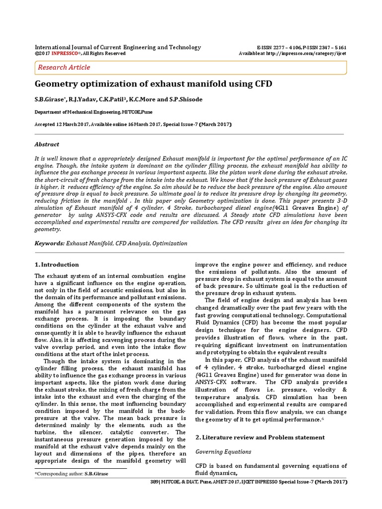 Geometry Optimization of Exhaust Manifold Using CFD Research Article