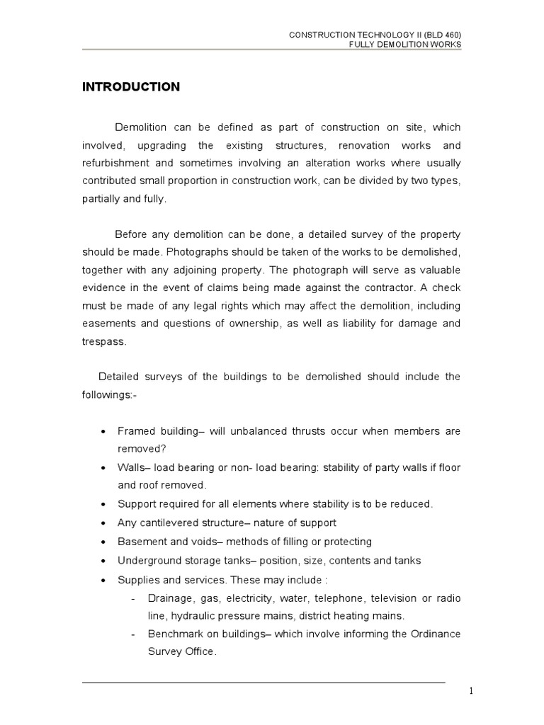 Demolishen Work Note | PDF | Demolition | Personal Protective Equipment