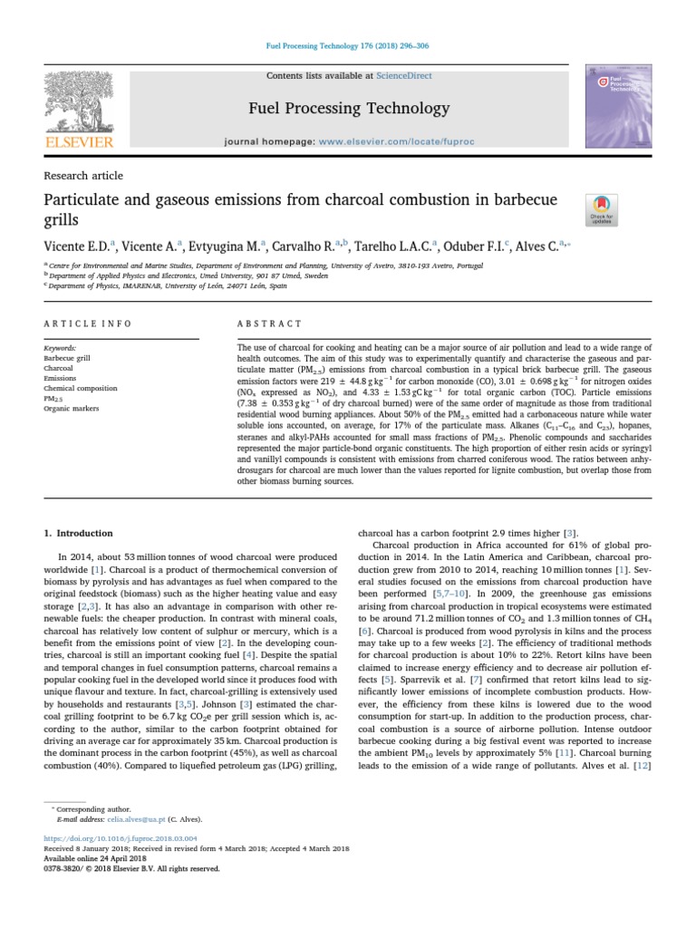 Particulate and Gaseous Emissions From The Combustion of Charcoal in