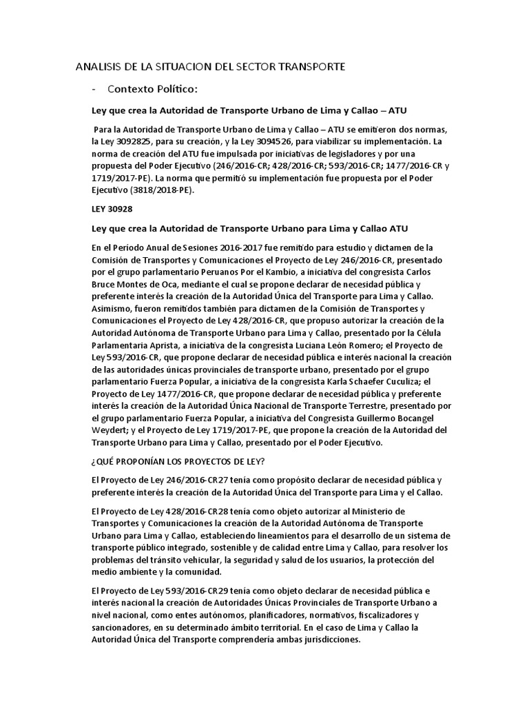 Analisis de La Situacion Del Sector Transporte | PDF | Transporte | Lima