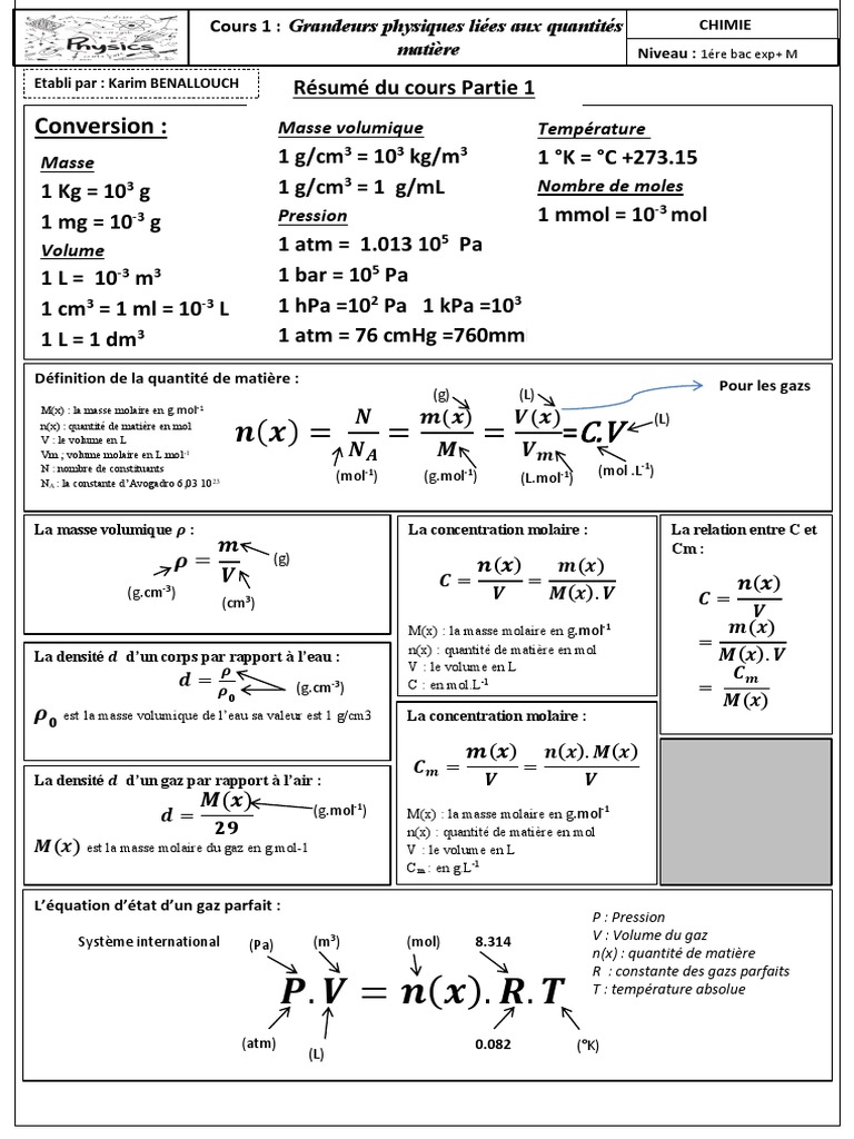 Grandeurs physiques et quantité de matière | PDF | Chimie physique ...