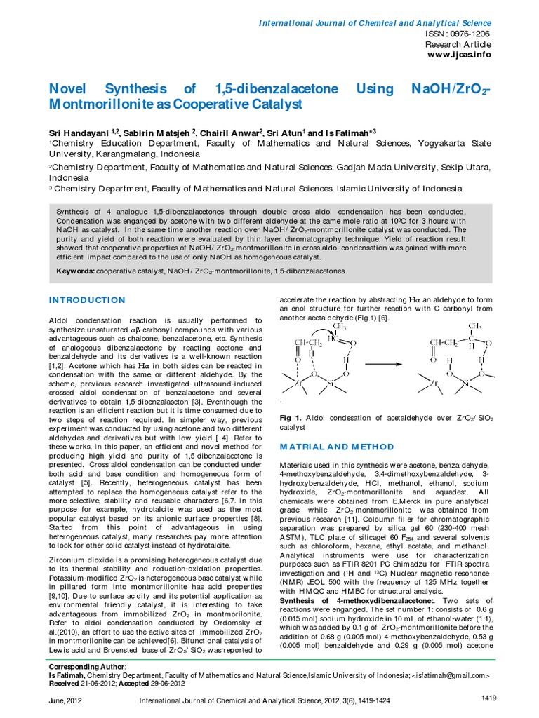 Novel+Synthesis+of+1.5dibenzalacetone+Using+NaOH - ZrO2-.IJCAS . | PDF ...