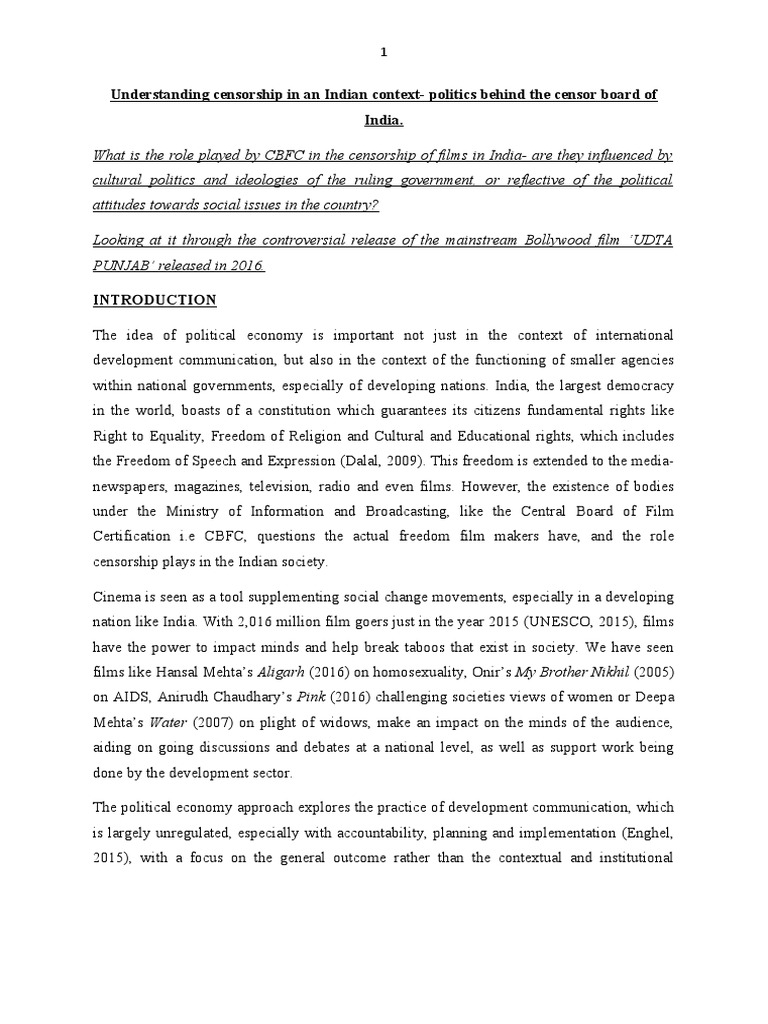 Understanding Censorship in An Indian ContextPolitics Behind The