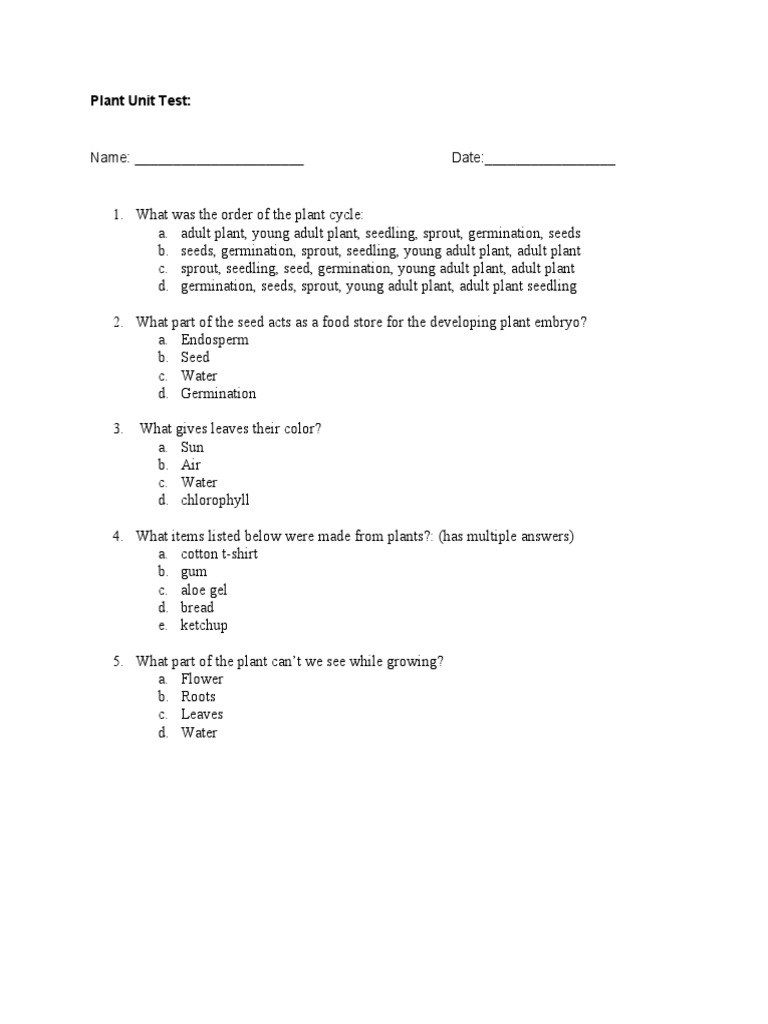 Plant Life Cycle and Seed Quiz | PDF