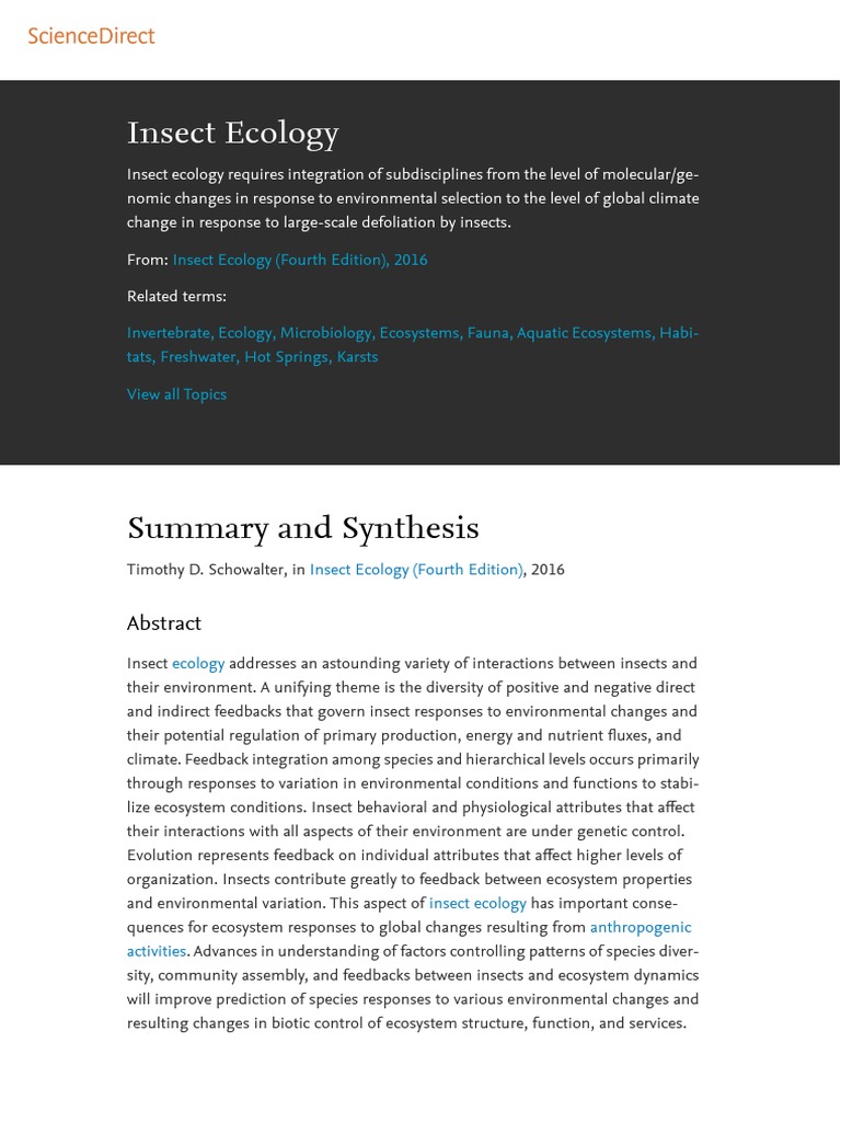 Insect Ecology (Fourth Edition), 2016 Timothy Schowalter PDF