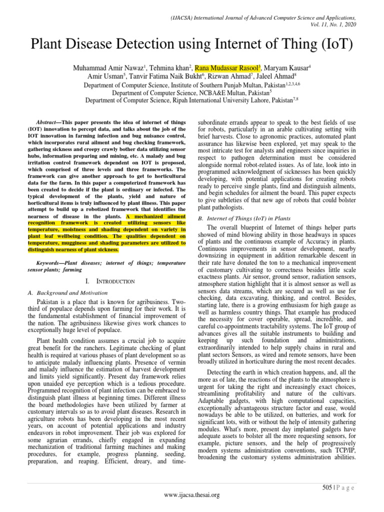Plant Disease Detection Using Internet of Thing (Iot) | PDF | Internet ...