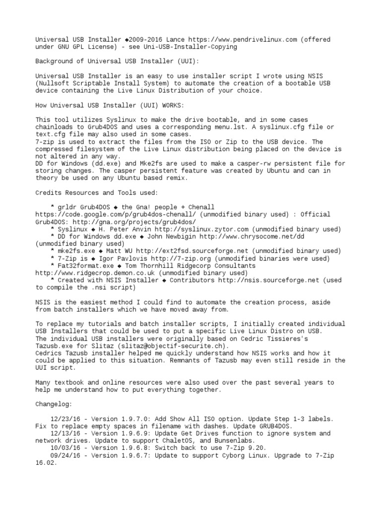 Uni USB Installer Readme | PDF | Linux | Operating System Families