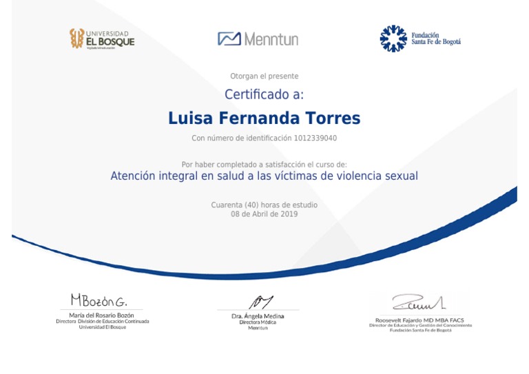 Certificado de Atención a Víctimas de Violencia Sexual | PDF | Estilo ...