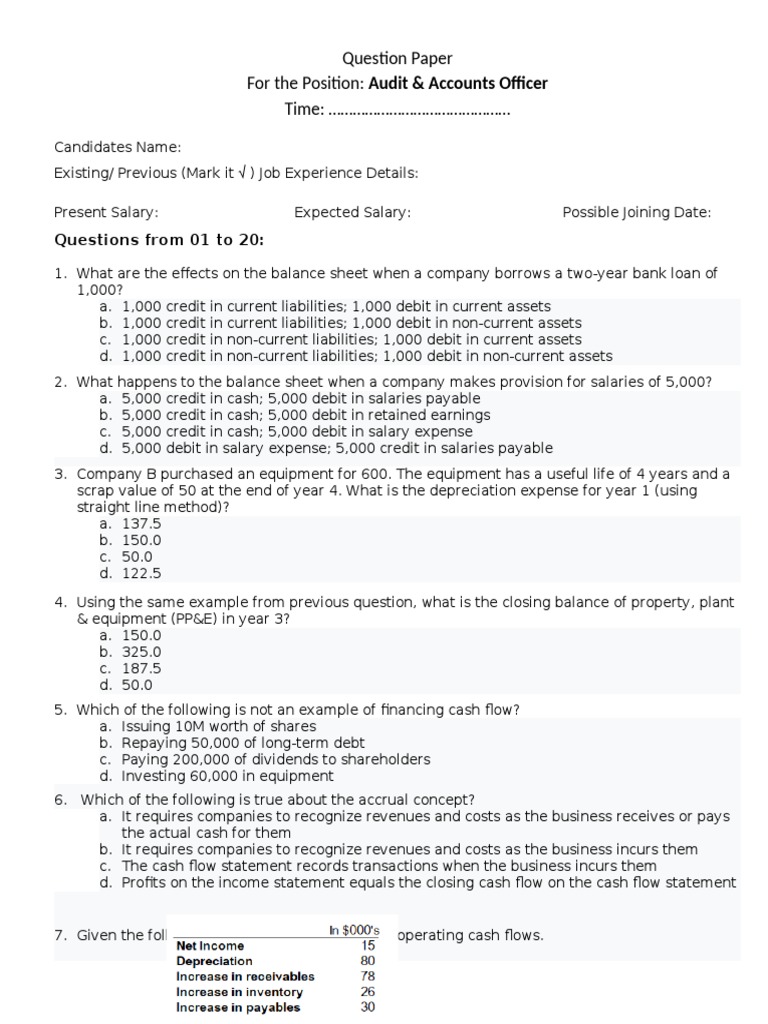 Audit & Accounts Officer Exam Paper | PDF | Debits And Credits ...