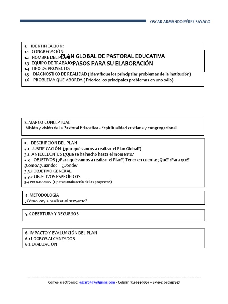 1.5 Plan Global de Pastoral Educativa - Pasos para Elaborar | PDF