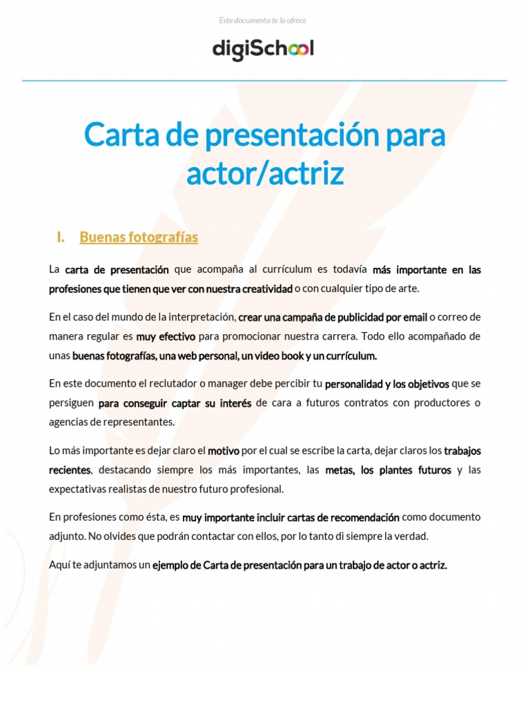Carta Presentación Actor PDF PDF Publicidad Entretenimiento (general)