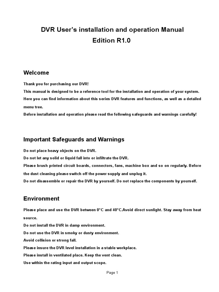 B Series DVR User's Installation and Operation Manual (R5.0) | PDF ...