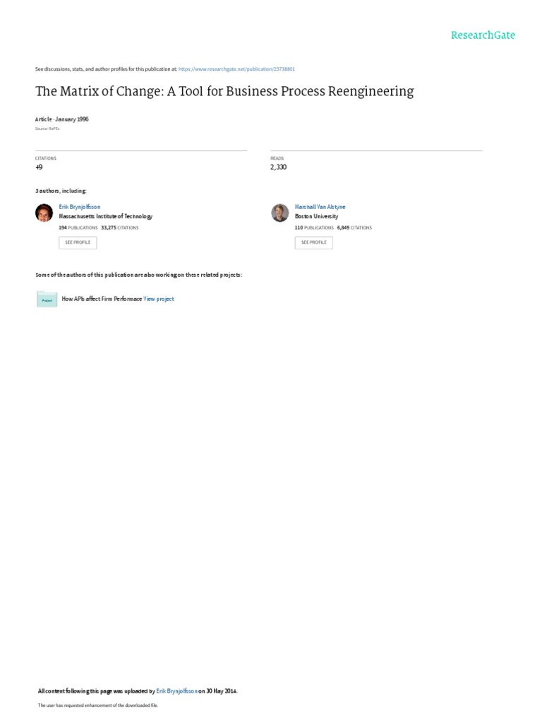 The Matrix of Change: A Tool For Business Process Reengineering ...