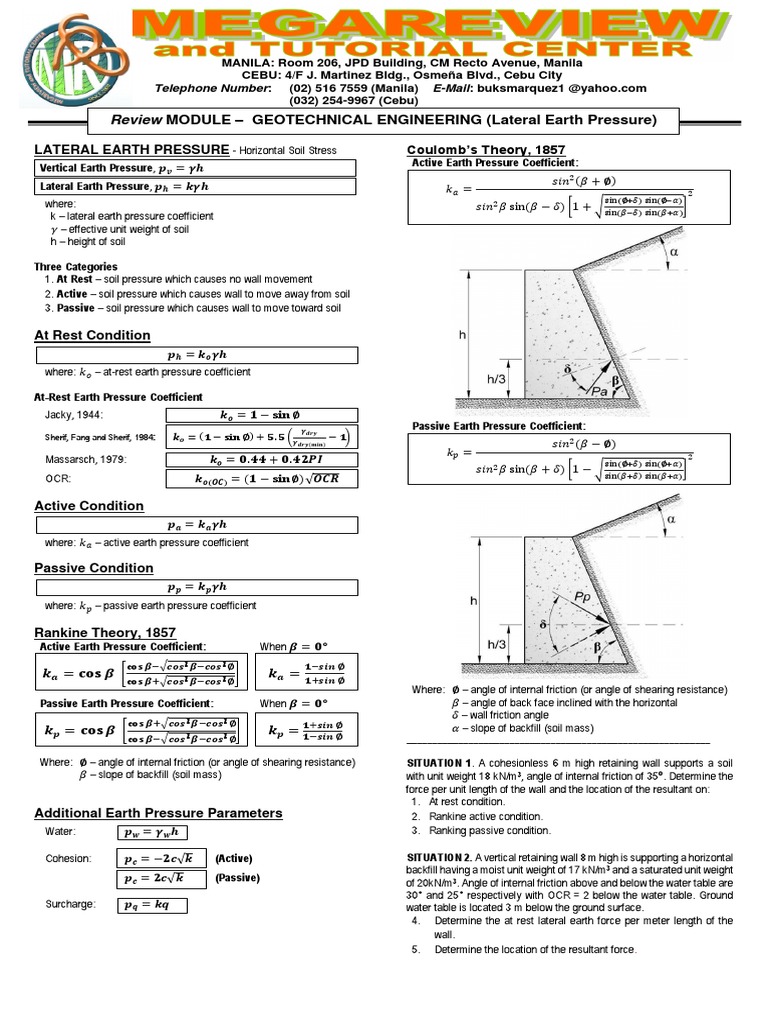 Lateral Earth Pressure Coefficients Guide | PDF | Physics | Mechanical ...
