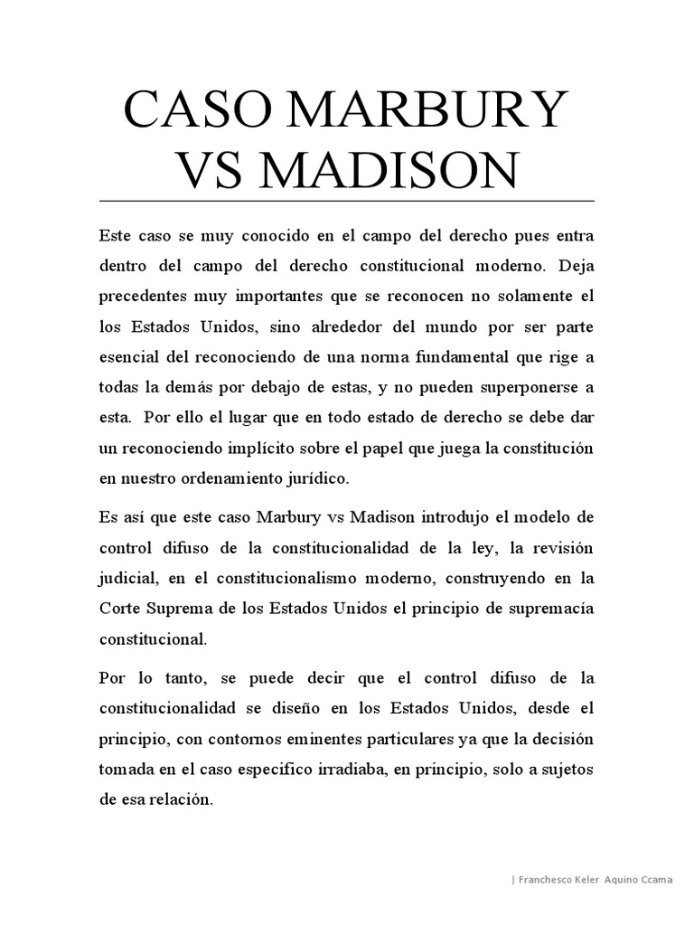 Caso Marbury VS Madison | PDF | John Adams | Tribunal Supremo de los ...